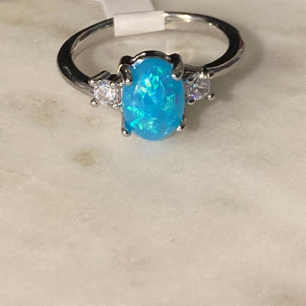  fashion ring silver tone opal 5 - special occasion wedding engagement holiday